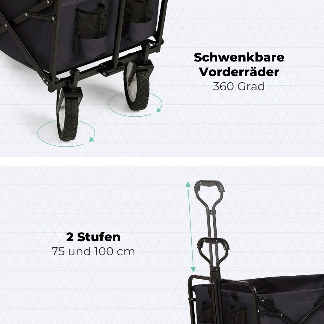 LifeGoods Bollerwagen - faltbar - drehbare Räder - 70kg Tragfähigkeit - Schwarz