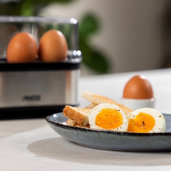 Princess Eierkocher 262046 – für 1 bis 6 Eier – 400 W – Edelstahl – Hart, weich und mittel gekocht – Timer – Inklusive Messbecher und Eierstecher