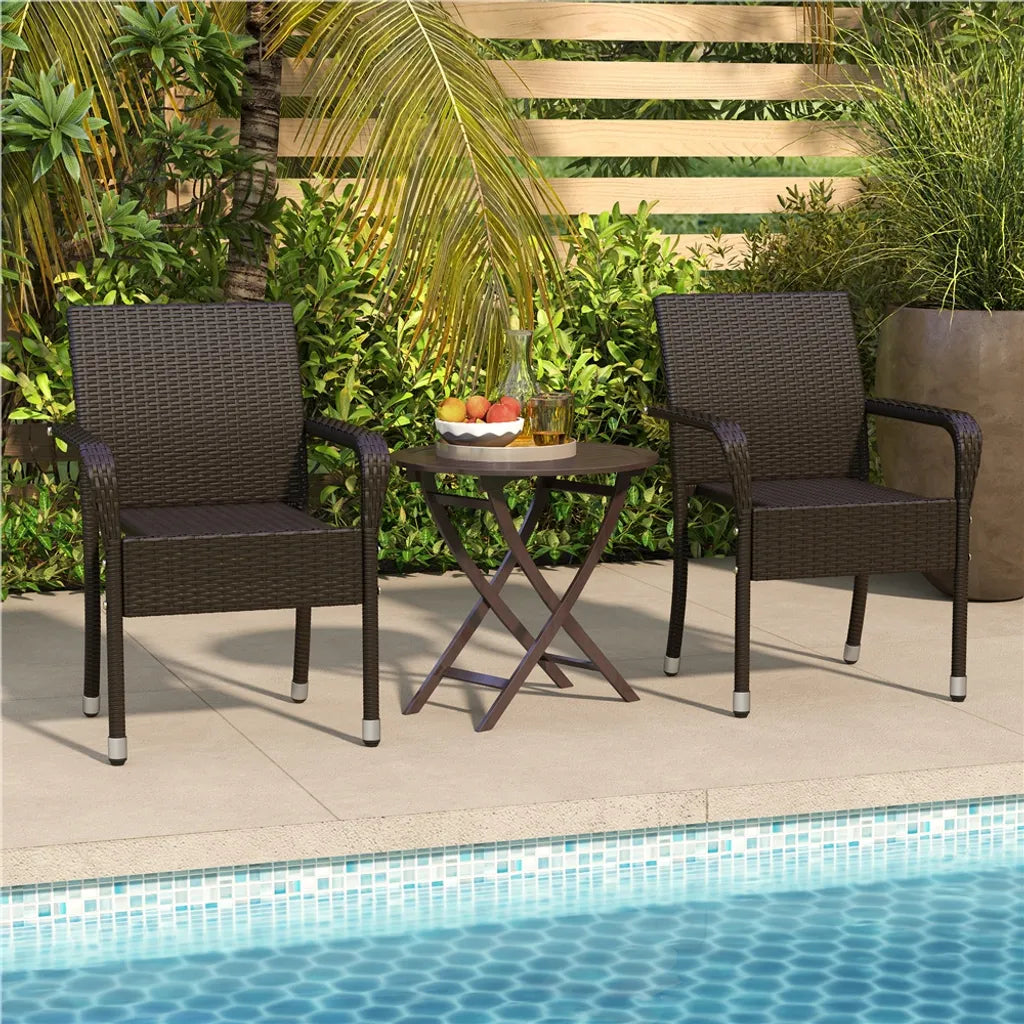 Yaheetech Gartenstühle - 2 Stück - Rattan - stapelbar - mit Armlehnen - verstellbare Füße - braun