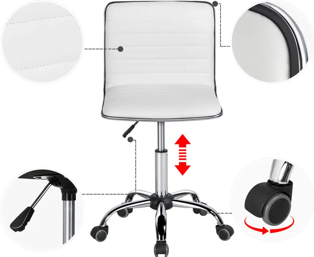 Yaheetech Bürostuhl ohne Armlehnen 48,5 x 48,5 x 78,5–93 cm – Weiß – Verstellbarer Drehstuhl mit Rollen