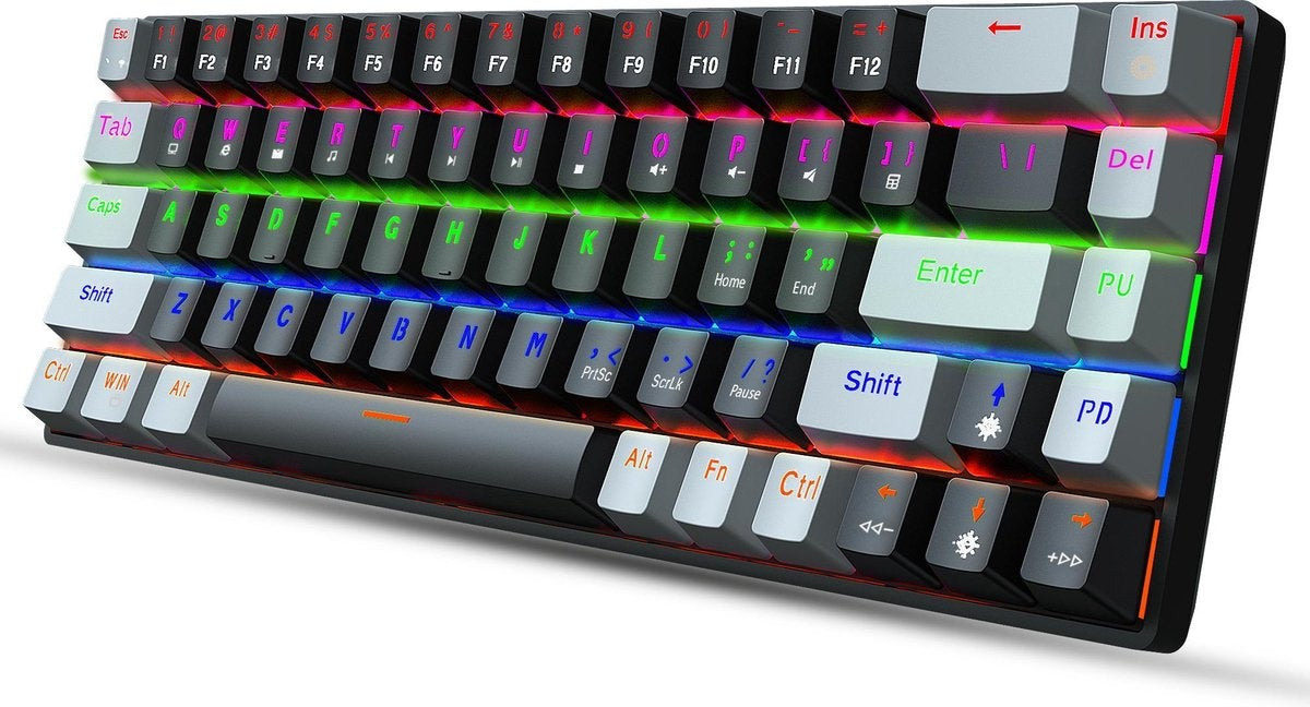 HXSJ V800 - Mechanische RGB-Gaming-Tastatur - QWERTY - 68 Tasten - TKL - Blauer Schalter - Schwarzgrau