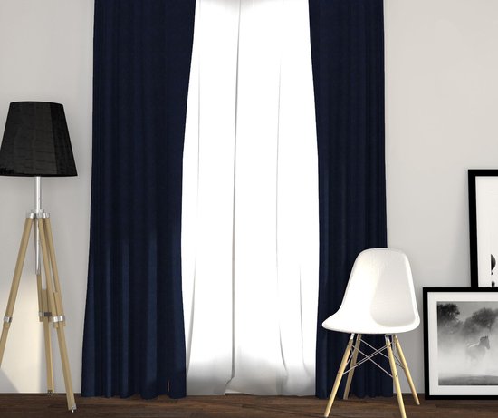 Larson – Luxuriöser, einfarbiger Verdunkelungsvorhang – mit Haken – 1,5 m x 2,5 m – Dunkelblau