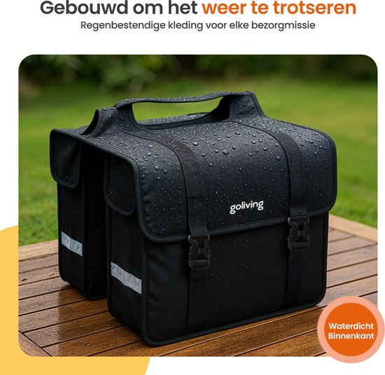 Goliving Fahrradtasche 45 Liter - Doppelte Fahrradtaschen - Wasserdicht - Mit Reflektoren - Elektrofahrräder - Schwarz