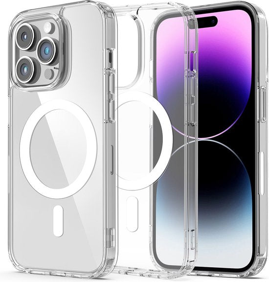 Podec Magsafe Case Passend für iPhone 14 Pro - Mit 3x Bildschirmschutz + 3x Kameraschutz - Magnetisch mit Ring Transparent - Handytasche Transparentes Case