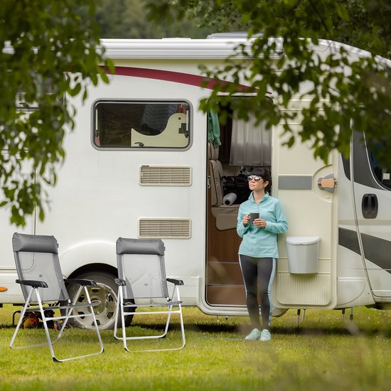 TRVLMORE Campingstuhl - 5 Positionen - Klappbarer Campingstuhl - 110 kg Belastbarkeit - Angelstuhl - Klappstuhl - Grau