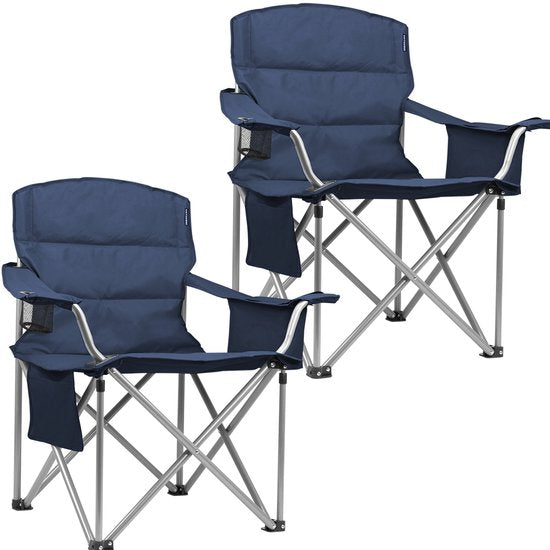 TRVLMORE Campingstühle - Zusammenklappbar - 2 Stück - XL - 150 kg Belastbarkeit - Getränkehalter - Seitentasche - Klappstuhl - Blau