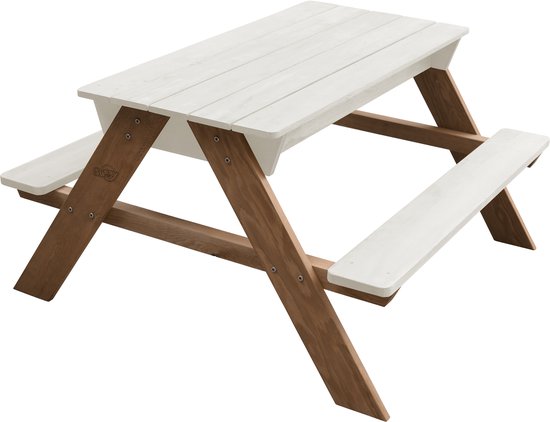 Sunny Dave Zand & Water Picknicktisch in Beige für Kinder – Multifunktionaler Picknicktisch mit 2 herausnehmbaren Kunststoffbehältern – FSC-zertifiziertes Holz