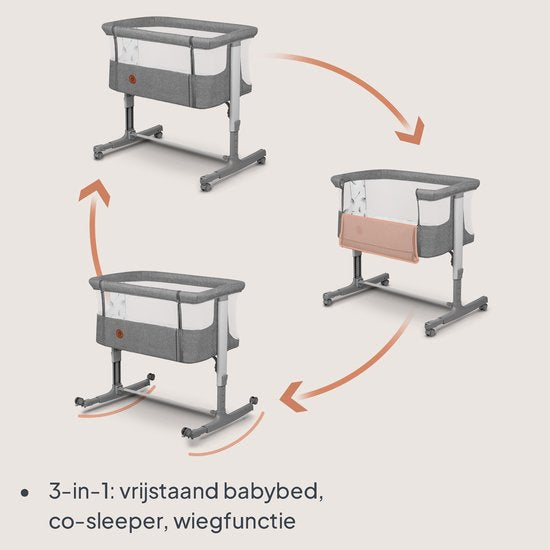 Lionelo Aurora 3-in-1-Beistellbett – Babybett bis 9 kg – Mitwachsbett – 4 Rollen mit Bremse – Reisebett – Höhenverstellbar – Atmungsaktives Netzgewebe – Inklusive Matratze und Transporttasche – Abnehmbarer Bezug