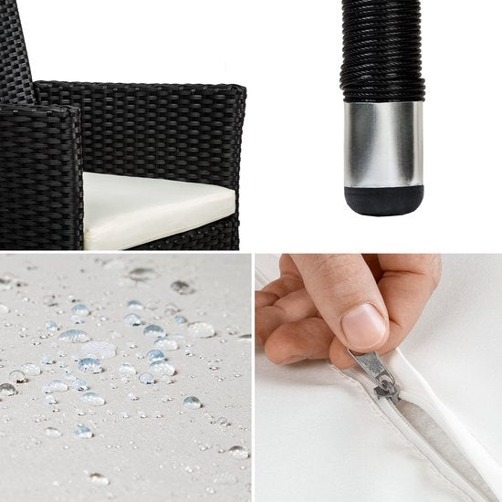 tectake - 2er Set Gartenstühle aus Korbgeflecht mit 4 Kissenbezügen - schwarz - 404549 - Poly-Rattan