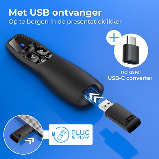 Nuvance Presentation Clicker - Laser - Pointer - Presenter - USB-Empfänger - inkl. USB-C-Adapter - Clicker