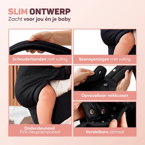 Vulpes Goods® BabyCare - Babytrage - Ergonomische Babytrage 0-36 Monate - Luxus-Bauchtrage bis zu 20 kg - OEKO-TEX® Baumwolle - Freihändiger Komfort - Mit Rückenstütze & M-Position - Schwarz