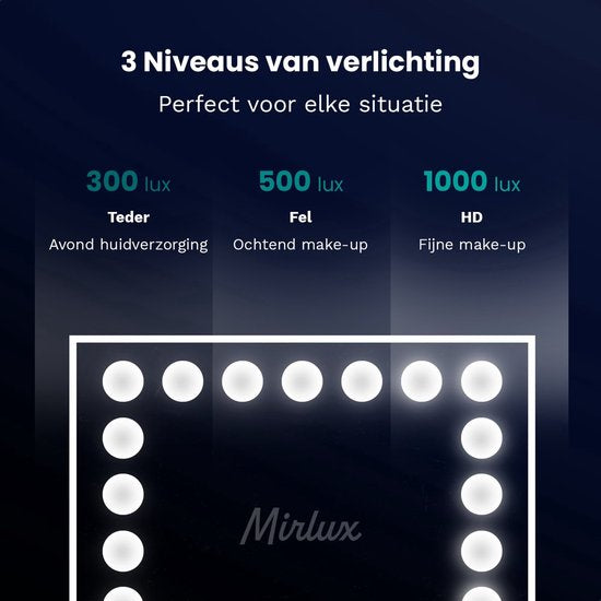 Mirlux Hollywood Mirror 80x60CM - 2 Bluetooth-Lautsprecher - USB & USB-C Ladeanschlüsse - LED-Beleuchtung - Schminkspiegel - 10x Zoom - Aufhängbar - Rose Gold