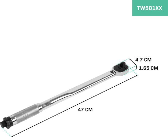 VONROC Drehmomentschlüssel Â½" - 470mm - 28-210Nm - Inkl. 3-teiligem Steckschlüsselsatz, Verlängerungsstück und Reduzierstück/Adapter