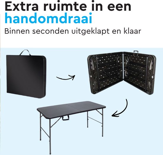 BRASQ Klapptisch, schwarz – 120 x 60 x 74 cm – Campingtisch – Klapptisch – Zusammenklappbar – Wetterfest