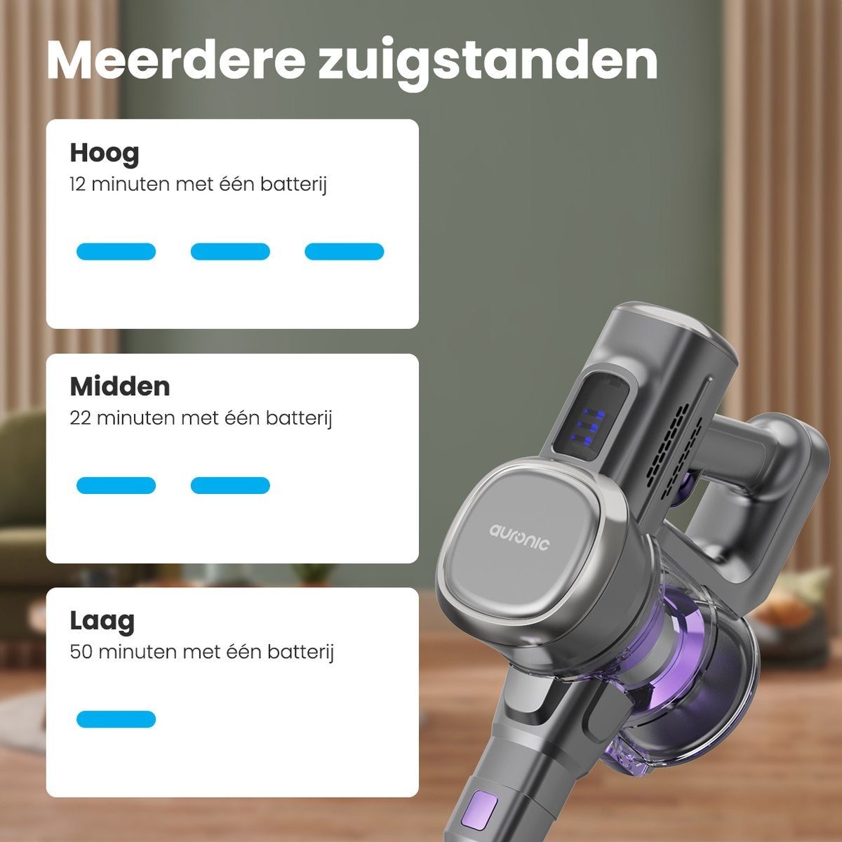 Auronic Stick Staubsauger - Kabellos - Beutellos - Akkubetrieben - Freistehend - 220 W - Grau/Violett