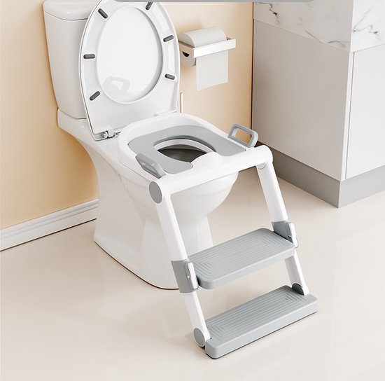 Toilettensitzverkleinerer mit Trittleiter – Toilettentrainer mit Trittstufe – Töpfchen für Kleinkinder – 1 bis 10 Jahre – Maximale Tragkraft 75 kg – Zusammenklappbar – grau