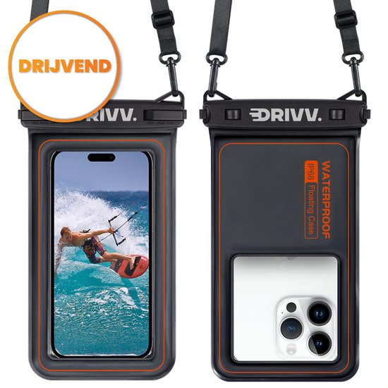 Drivv. Wasserdichte Handytasche - schwimmend - Doppel-Clip-Verschluss - bis zu 6,8 Zoll - Unterwasser-Telefonhülle - Schwarz