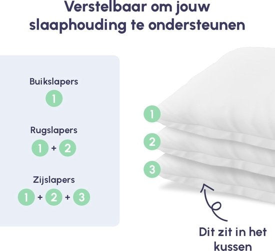 Calmzy Adjustable pillow - Kissen Schlafzimmer - Kissen Nackenschmerzen - Kissen 50x60 - Kissen Seitenschläfer