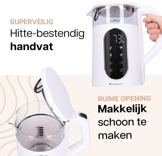HomeShift® Wasserkocher mit Temperaturkontrolle - Warmhaltefunktion - Doppelwandig - Elektrisch - 1,7 Liter - 2200W - Weiß