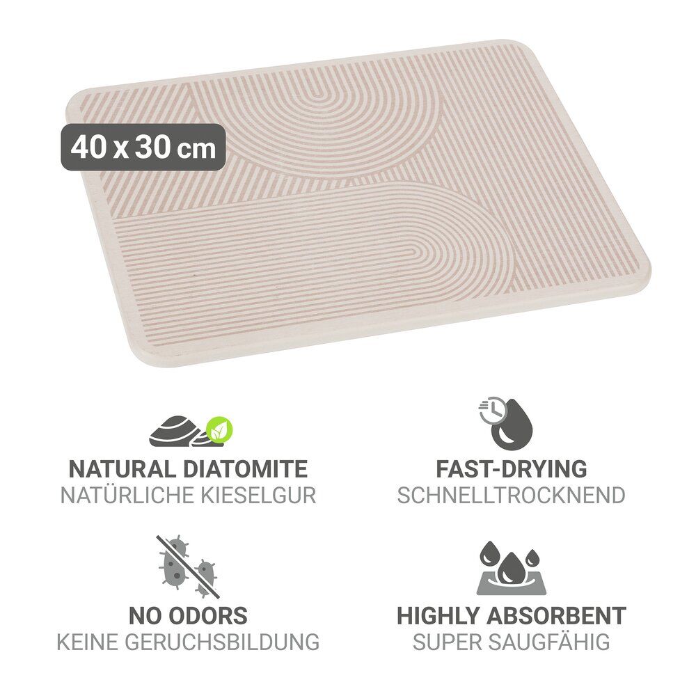 WENKO Damon Abtropfmatte Beige – 40 x 30 cm – Diatomit – Schnelltrocknend