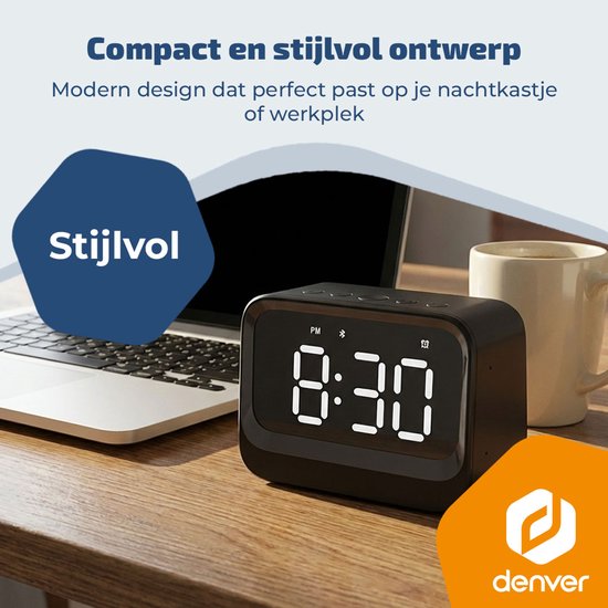 Denver Digitaler Wecker - Bluetooth-Lautsprecher - Doppelter Alarm - LCD-Anzeige - EC54B - Schwarz