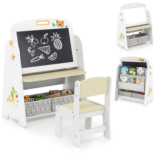 Coast Kindertischset mit Stuhl – 4-in-1-Design – Bücherregal und Stauraum – Natur
