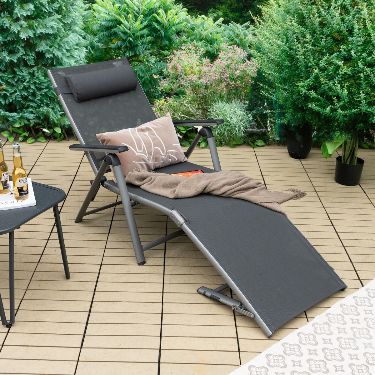 Coast Terrace lounger Outdoor-Terrassenstuhl klappbar verstellbar mit 8 verstellbaren Rückenlehnen schwarz