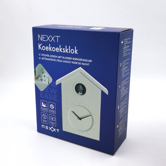 Nexxt Kuckucksuhr-Wanduhr mit einstellbarer Lautstärke und Nachtmodus – Weiß