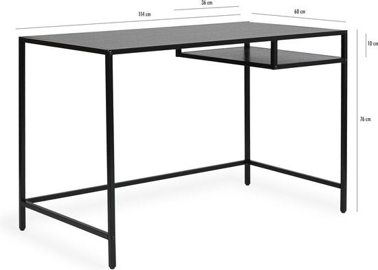 Lifa Living - Industrie-Schreibtisch - Schwarz - Metall - MDF - mit Sockel - Schlichtes Design - 114 x 60 x 76 cm