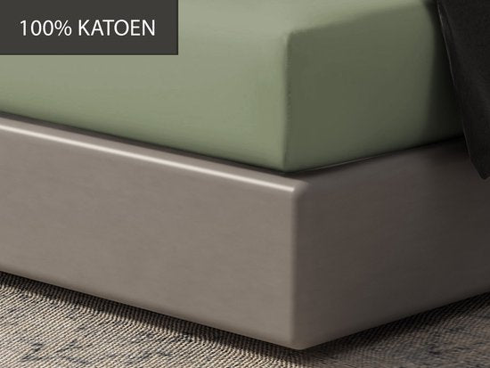 DoubleDry Spannbetttuch 100% natürliche Baumwolle - Doppelbett 180x200 cm - weich & atmungsaktiv - rundum elastisch - Altgrün