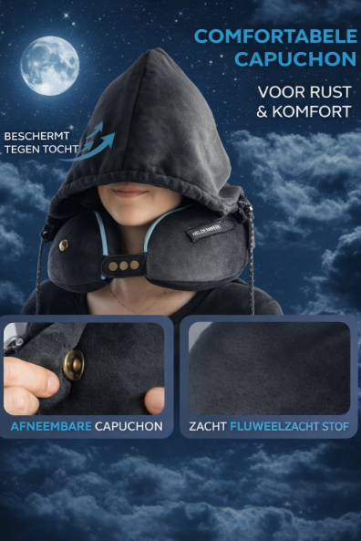 HELDENWERK - Nackenkissen & Reisekissen - Dunkelgrauer Memory Foam - Mit verstellbarem Kordelzug & samtig weichem Bezug - Ergonomischer Komfort - Für Flugzeug & Auto