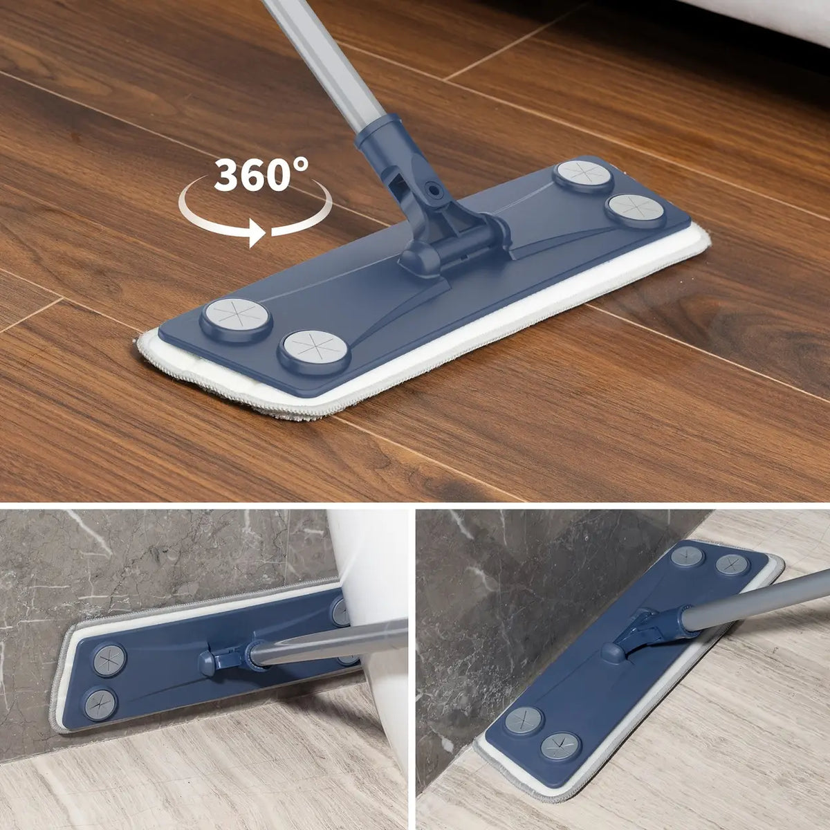 emmama Mikrofaser-Wischmopp – 4-teilig – Stiel 155 cm – 2 waschbare Pads