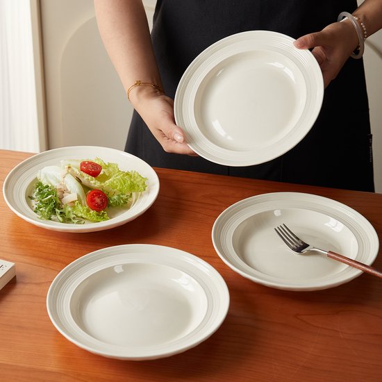 4er-Tellerset (Ø 20,4 cm / 8 Zoll), Frühstücksteller, Pastateller, Geschirrset für 4 Personen, geeignet für Restaurants, Gastronomie, Feiern, Familienfeste, Bankette und Picknicks, mikrowellen- und spülmaschinenfest, Keramik