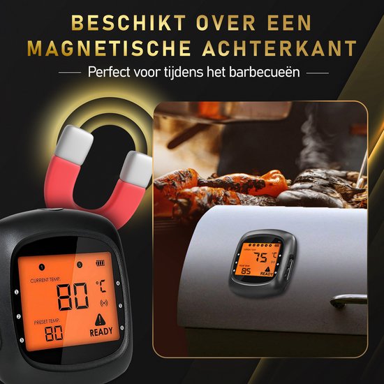 MostEssential - PRO-3 Digitales Fleischthermometer - Kabellos mit App - 100M Reichweite - inkl. 3 Messfühler - Schwarz