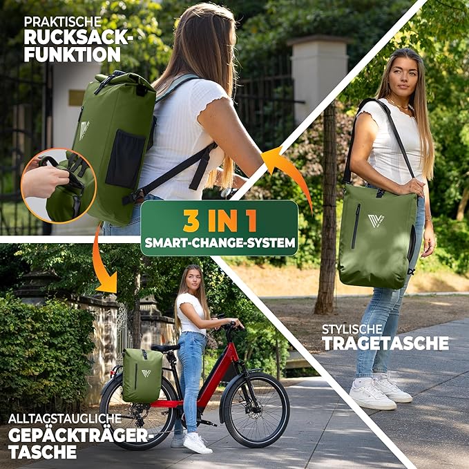 MIVELO - 3-in-1 Wasserdichte Packtasche mit Laptopfach - Olivgrün - 20L