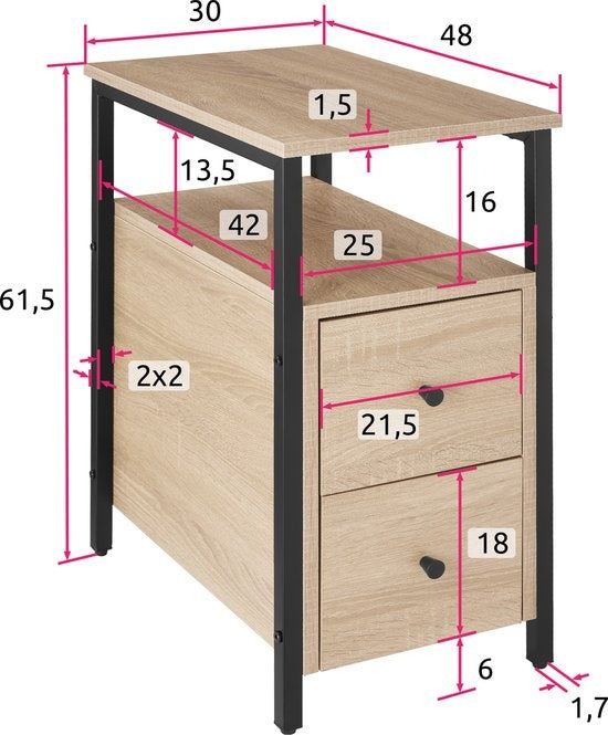 tectake - Nachttisch Beistelltisch Tullamore - 49,5x30x61,5cm - industrial - hellbraun - 404729