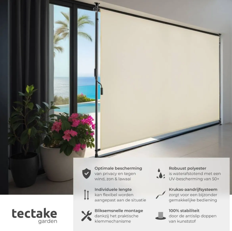 tectake Sonnenschutz Taija – Klemmmarkise mit Kurbel – 200 x 310 cm – UV50+ – Beige