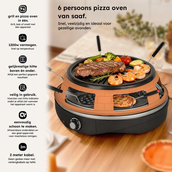 Pizzaofen - Grill und Pizzaofen in einem - Pizza Gourmet - Pizzaofen - Gourmet-Set - Gourmet - Bis zu 300°C - Extra langes 2-Meter-Kabel - Grillplatte - Saaf