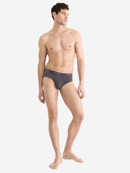 Sloggi Start Midi 2er-Pack Slips - Männer - Baumwolle/Elastan - Regular Waist - Elastisches Band - Schwarz/Grau - Größe XL