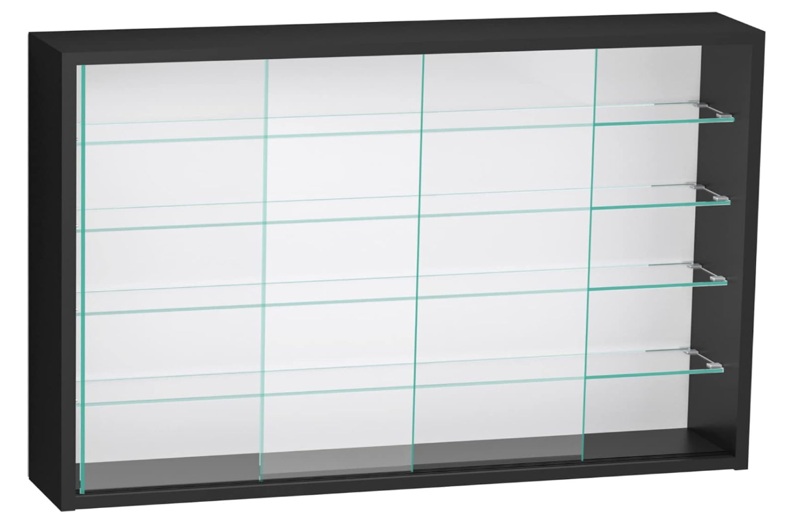 VDD Vitrine – Wandvitrine mit Schiebetüren – 75 x 55 x 14 cm – Schwarz