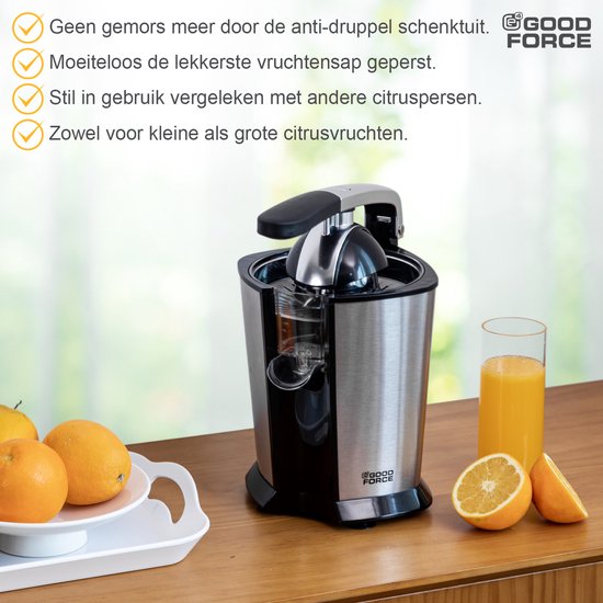 GoodForce Zitruspresse - Elektrische Orangenpresse - Obstpresse - Zitronenpresse - Edelstahl - Pressgriff