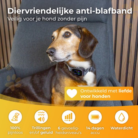 Nuvance Anti-Bell-Halsband Digital - Anti-Bell-Gerät ohne Schock - wiederaufladbar - Bellen Halsband für Hunde & Welpen - 6 Stufen