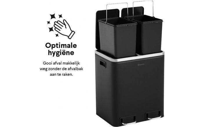 Homra BLINQ Afvalscheiding prullenbak met 2 vakken - 2 x 15 L inhoud - Duo pedaalemmer Zwart - Afvalemmer 30 Liter - Recycle Afvalbak - Zwarte Afvalscheidingsprullenbak - HygiÃƒÂ«nisch Afval Scheiden - Keuken Vuilbak - Kantoor