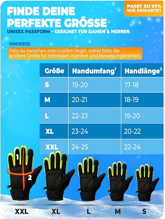 MIVELO Fahrradhandschuhe Winter – Gelb – Größe S – 3M Thinsulate, Touchscreen