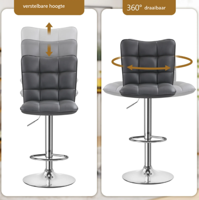 Yaheetech Barhocker, 2er-Set – Grau – Höhenverstellbar 62,5–83 cm – Drehbar, mit Rückenlehne und Fußstütze