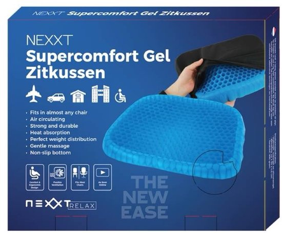 Nexxt druckentlastendes Gel-Sitzkissen - Gel-Kissen mit waschbarem Bezug - medizinisches Qualitätsgel - rutschfeste Unterlage - stützt den Rücken - belüftet und kühlt