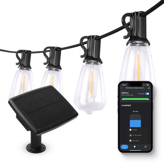 FlinQ Smart Light String Solar - LED-Lichtergirlande für den Außenbereich - Gartenbeleuchtung 15 Meter langes Kabel - Girlande mit RGB-Lichtern - Stimmungslichter / Partylichter - Partylichter