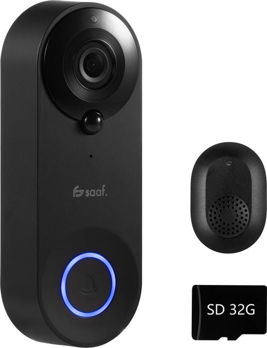 Video-Türklingel mit Kamera - inkl. Gong & 32GB SD - drahtlos - intelligente Türklingel - kostenlose App - Schwarz - Saaf ALL-VD