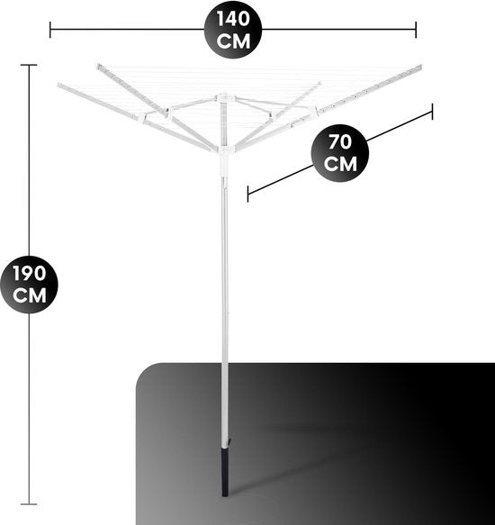Vonia Trockner - Trockengestell - Trockner mit Bodenverankerung - 45 Meter Trockenlänge - Weiß