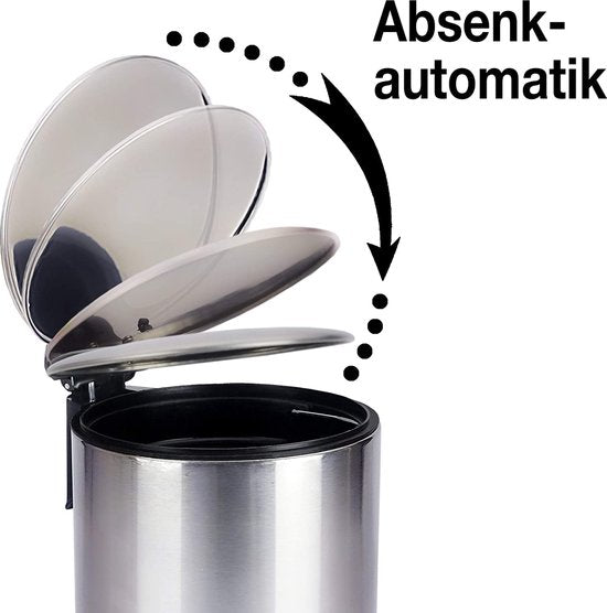 BADIONA Abfalleimer - Softclose-Deckel & herausnehmbarer Inneneimer - 5 Liter - 22 x 22 x 29 cm - Silber/Schwarz